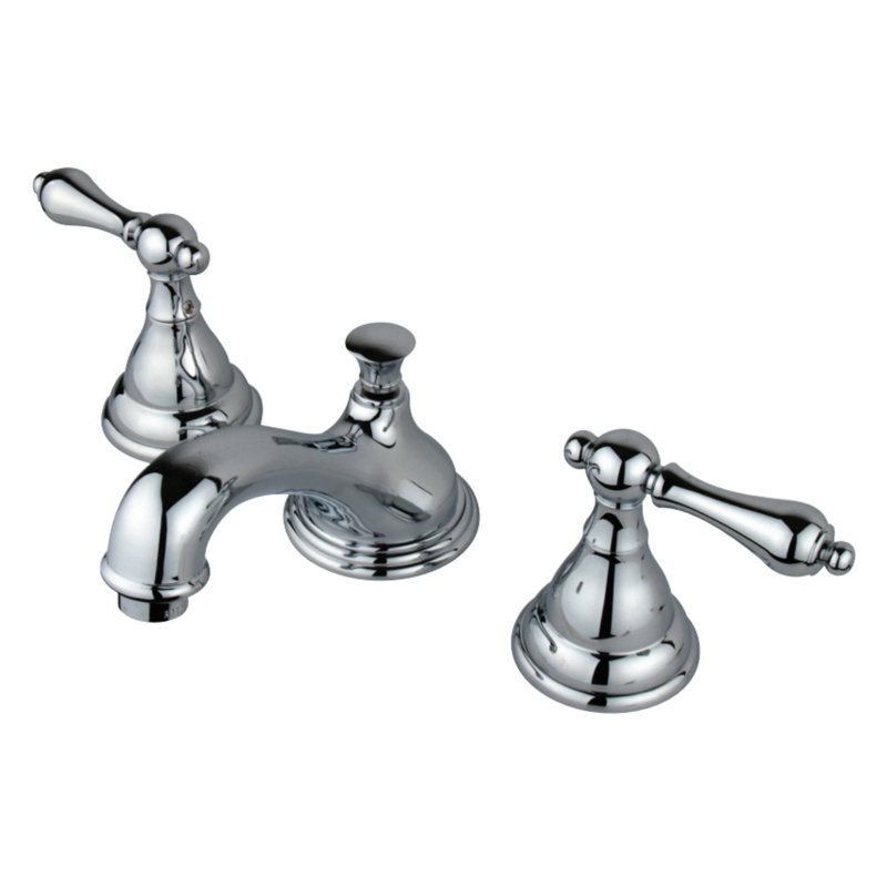 Kingston Brass Two-Handle 3-Hole Deck Mount Widespread Bathroom Faucet with Brass Pop-Up Drain, Polished Chrome