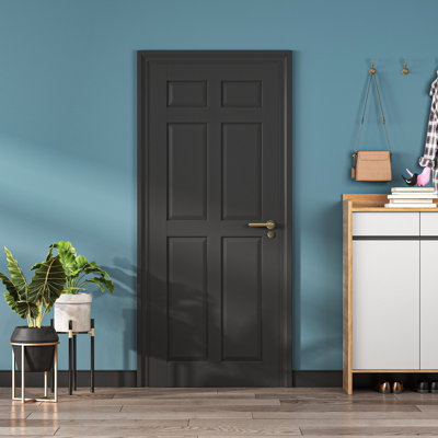 Porte de chambre standard en bois massif noir 6 panneaux
