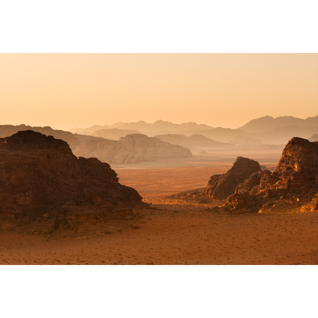 Leinwandbild Receding Mountains in Sunset Wadi Rum Jordan