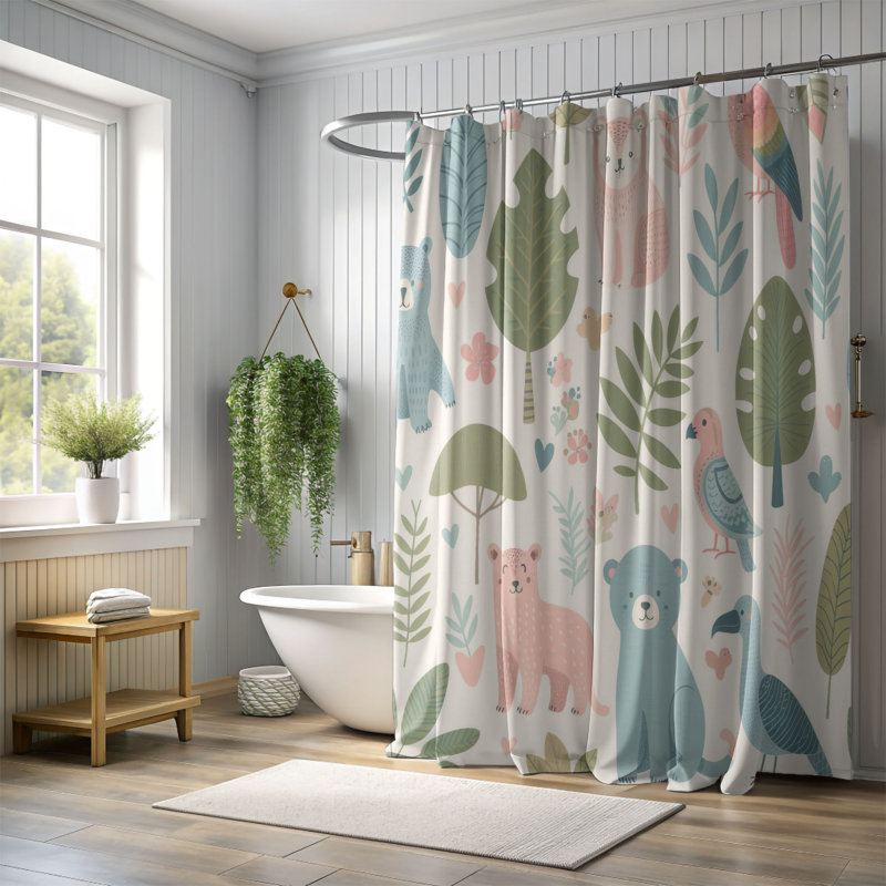 Rideau de douche 1 pièce Elfride Jungle Critter, H 74 po x l 71 po