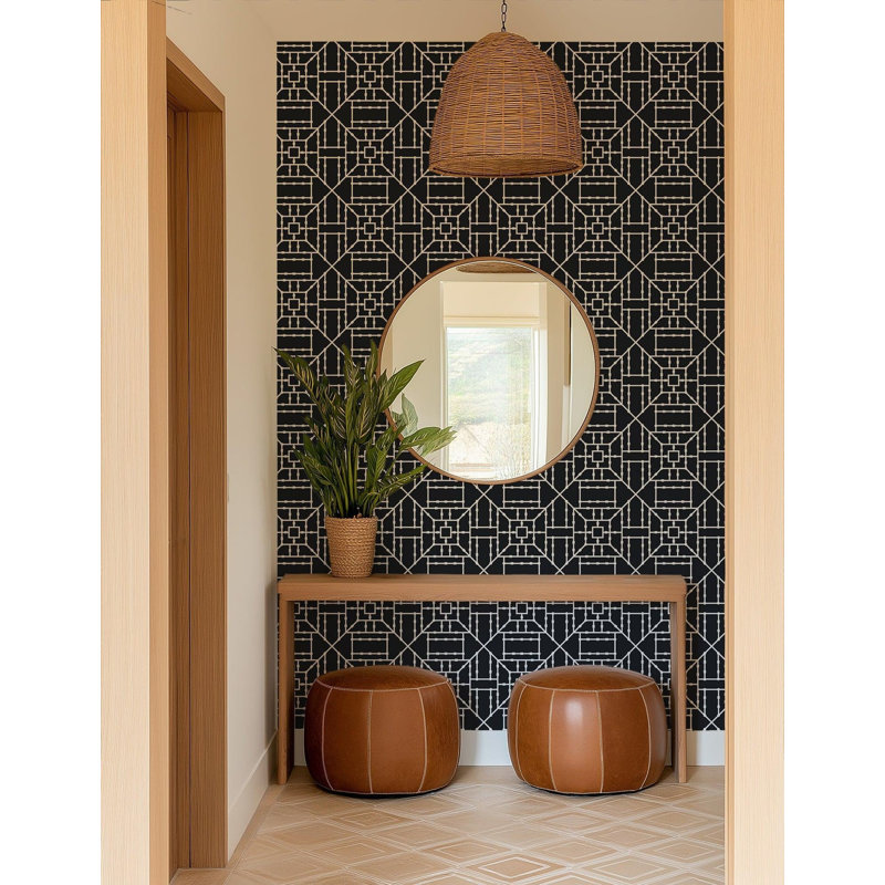 The Blush Label Bamboo 10' L x 24" W Wallpaper Roll, Faux Grasscloth, Non-pasted, Black