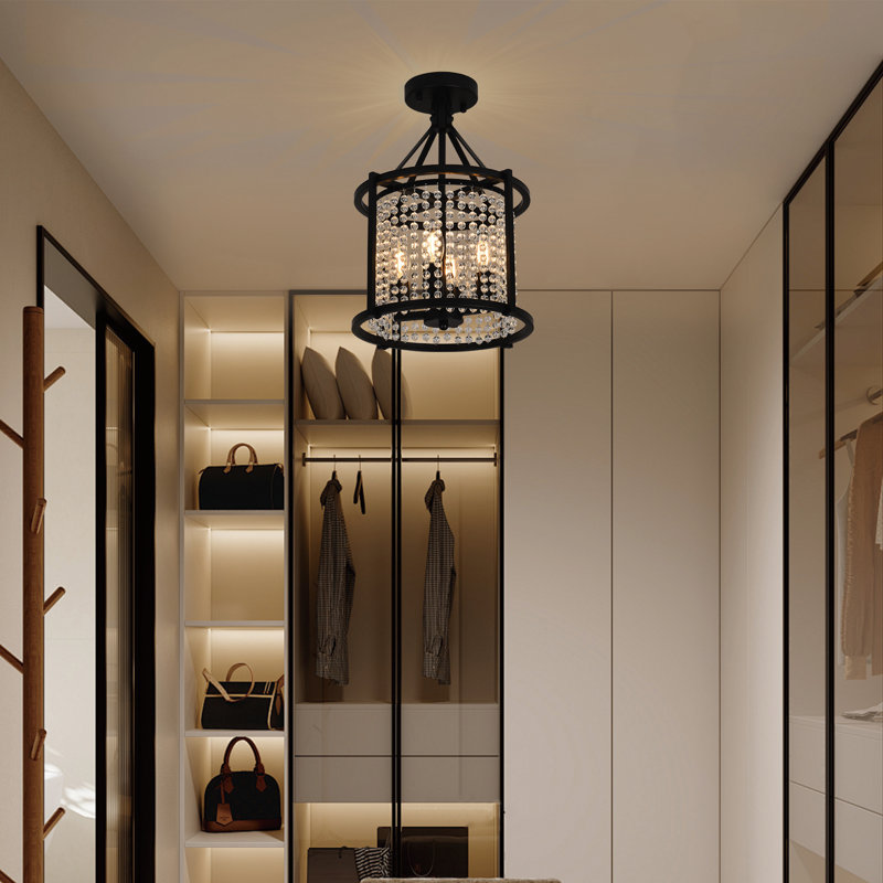 Plafonnier semi-encastré 4 lumières cristal noir