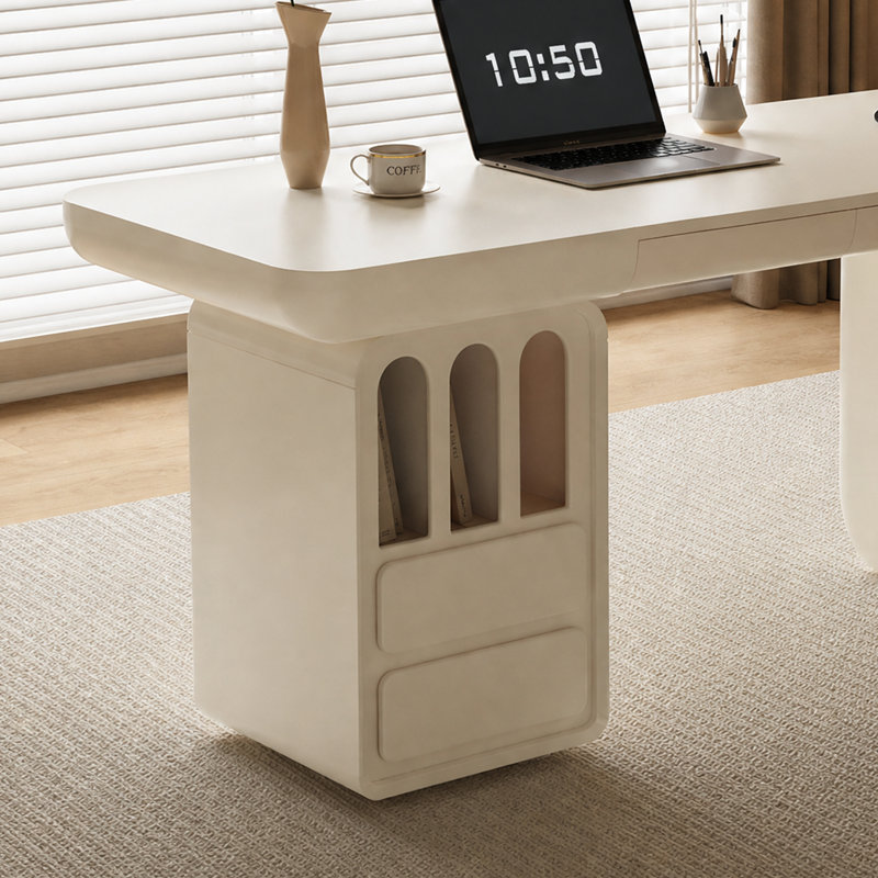 Bureau de direction moderne blanc cassé 63 po Drish pour bureau à domicile et bureau avec rangement