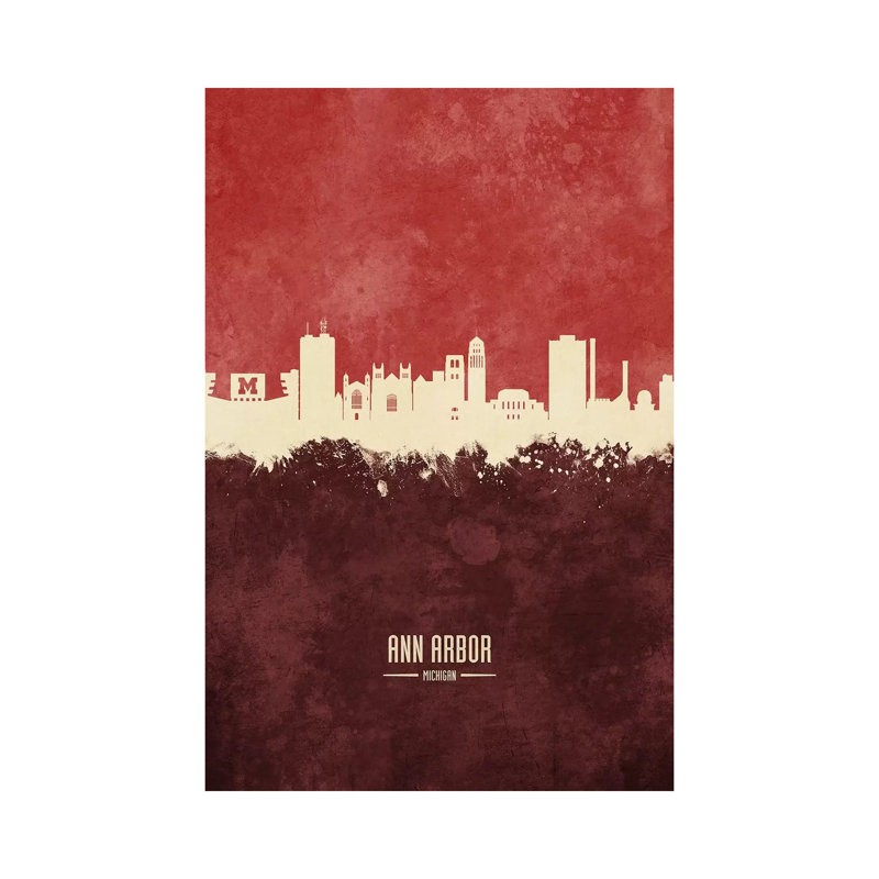 Ann Arbor Michigan Skyline Burgandy by Michael Tompsett - 1 Piece Wrapped Canvas Wall Art
