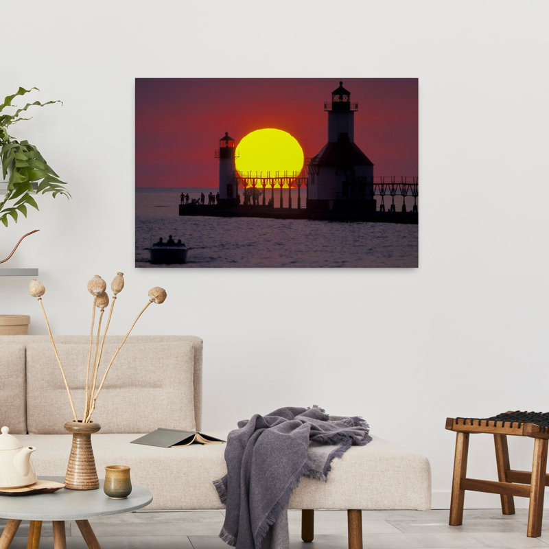 Lighthouse at sunset St. Joseph Michigan USA 1 Piece Wrapped Canvas Wall Art, 91.44 cm H x 60.96 cm W