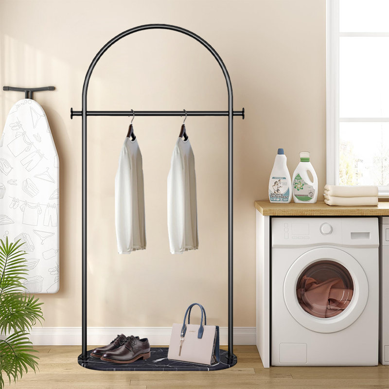 Freestanding Garment Rack With Marble Base, Black