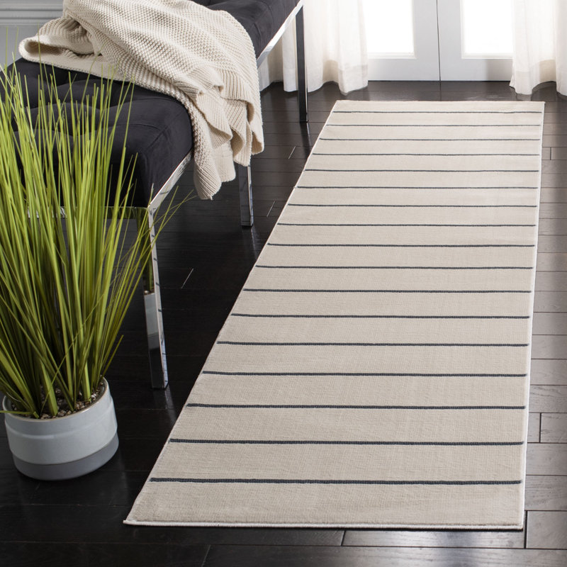 Aslin Striped Ivory / Navy Area Rug, Runner 2'2" x 9'