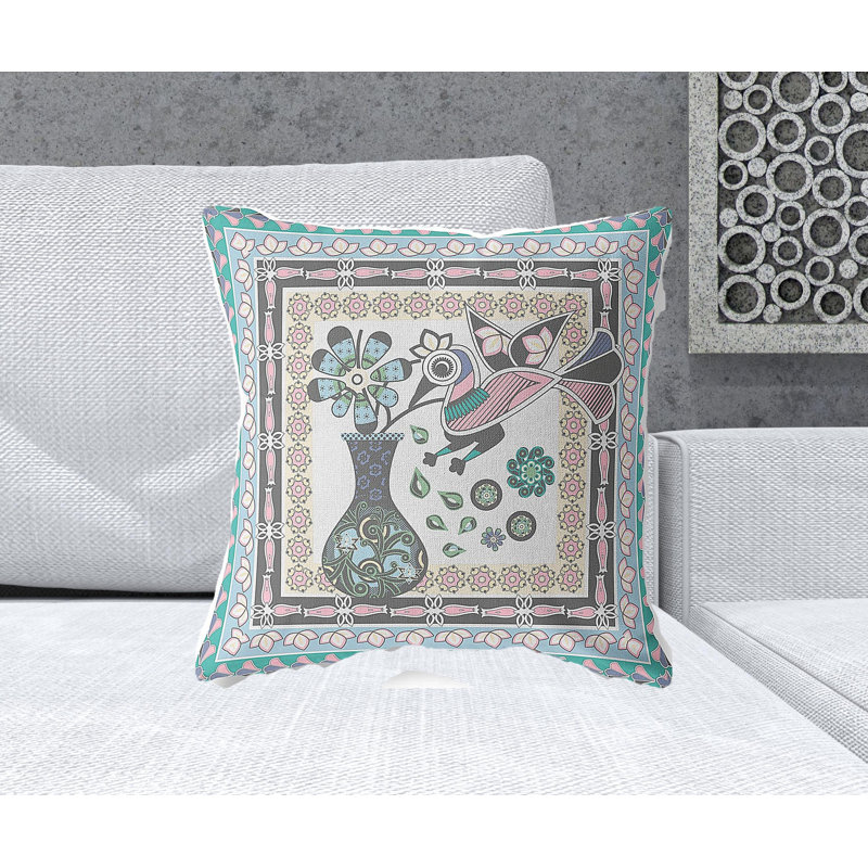 Coussin décoratif à motif floral 20 po x 20 po, Bleu / gris / rose