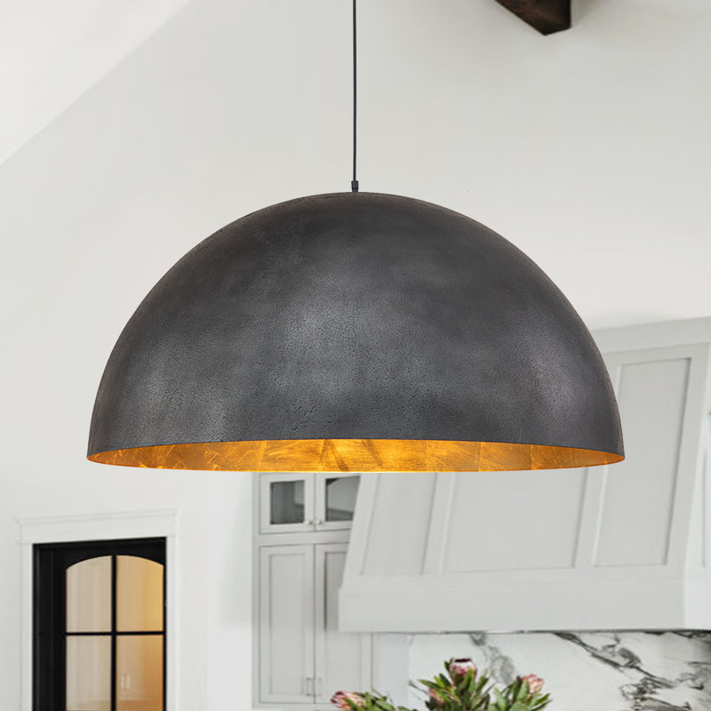 Industrial Oversized Large Metal Dome Pendant, Black, 16.1" H x 31.5" W x 31.5" D, 3 Lights