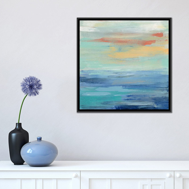«Sunset Beach II», reproduction d'art sur toile, H 18 po x l 18 po x P 1,5 po, Toile avec cadre noir, Non mat