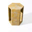 Table d'appoint moderne à motif géométrique en marbre doré espagnol, côté hexagonal 16 cm, 40 cm x 32 cm, teinte dorée beauté naturelle