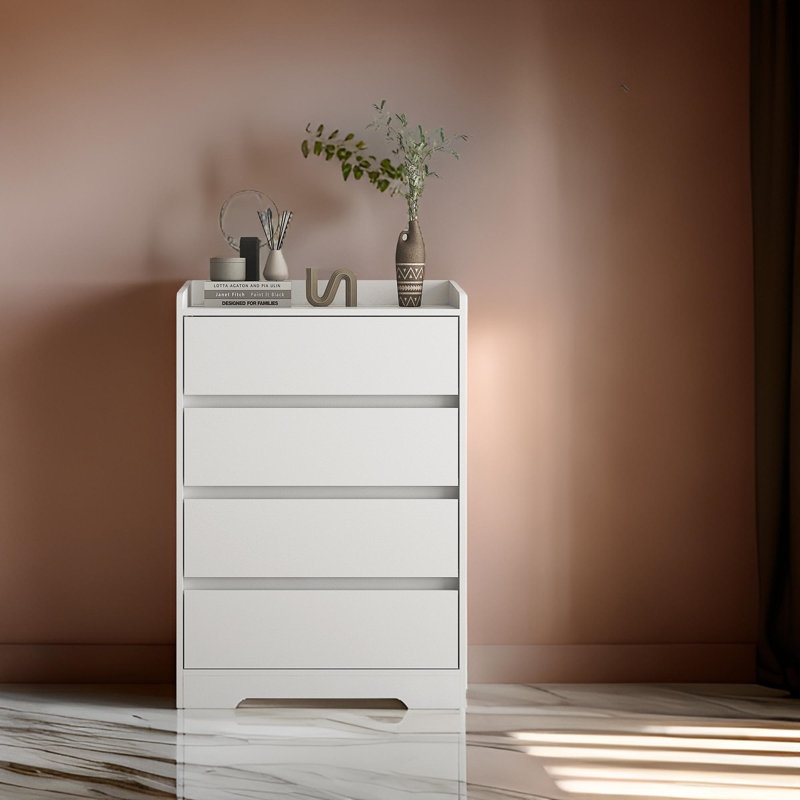 Buffet de rangement 25,59 po avec 4 tiroirs Aaren, Blanc
