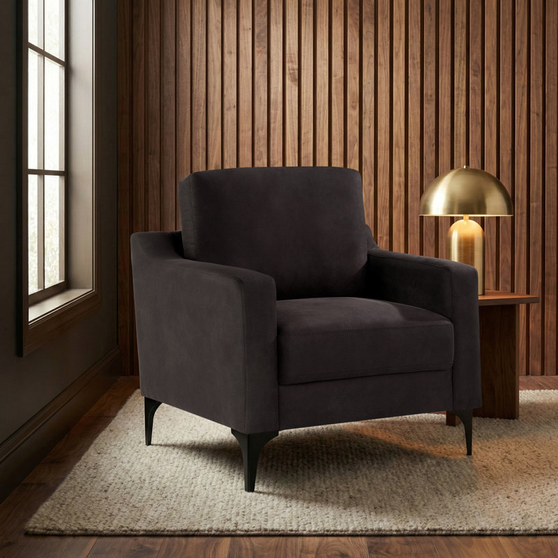 Turner 33.5" Square Arm Faux Suede Armchair, Charcoal Polyester/Black