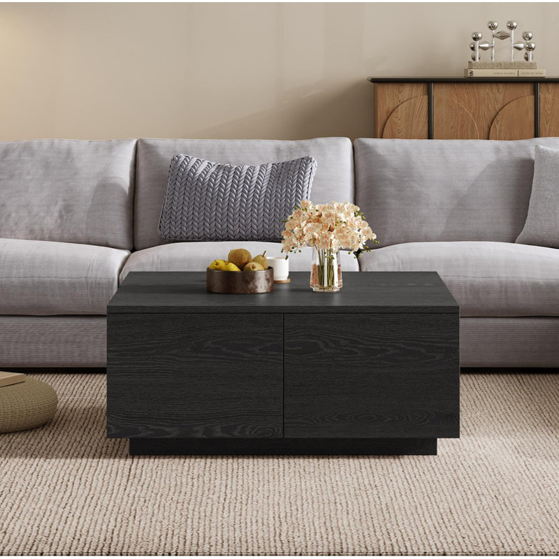 Table basse carrée 33,25 po avec 4 tiroirs de rangement, Noir