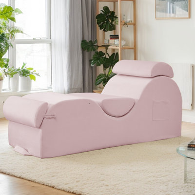 Sleek Chaise Lounge Chair For Yoga Exercise, Curved Yoga Lounger Sofa For Adults Indoor, With Headrest/waist Cushion/movable Footrest/side Pockets/no by Ebern Designs