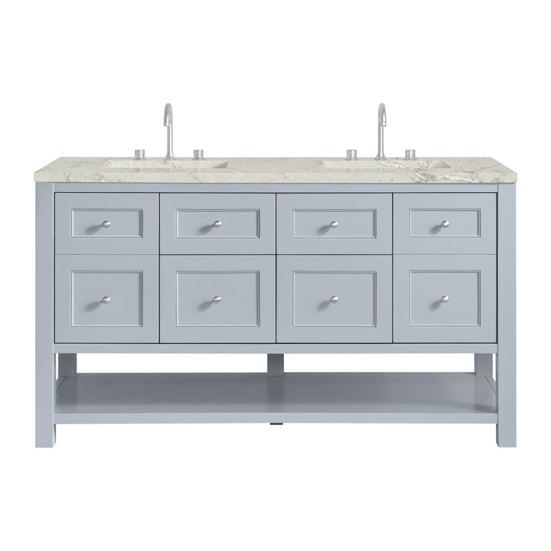 Breckenridge 60'' W Double Vanity, Serenity Blue, Victorian Silver Silestone, Widespread