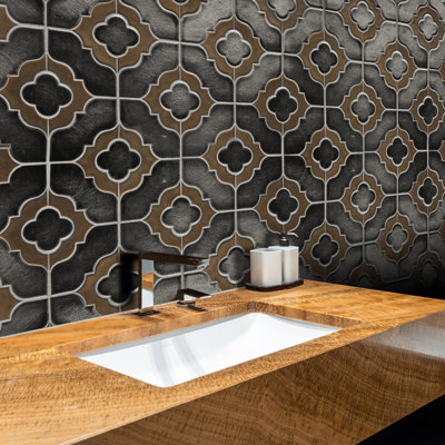 Floral Pattern Metallic Brown 6-In X 11-In Porcelain Mosaic Wall Tile(0.48-Sq. Ft/ Piece)