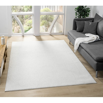 Sumena Washable Modern Living Room Area Rug - Polyester Loop Pile Weaving - Polyester Backing Pebble Design inspired Low Pile Rug, Cream, 
