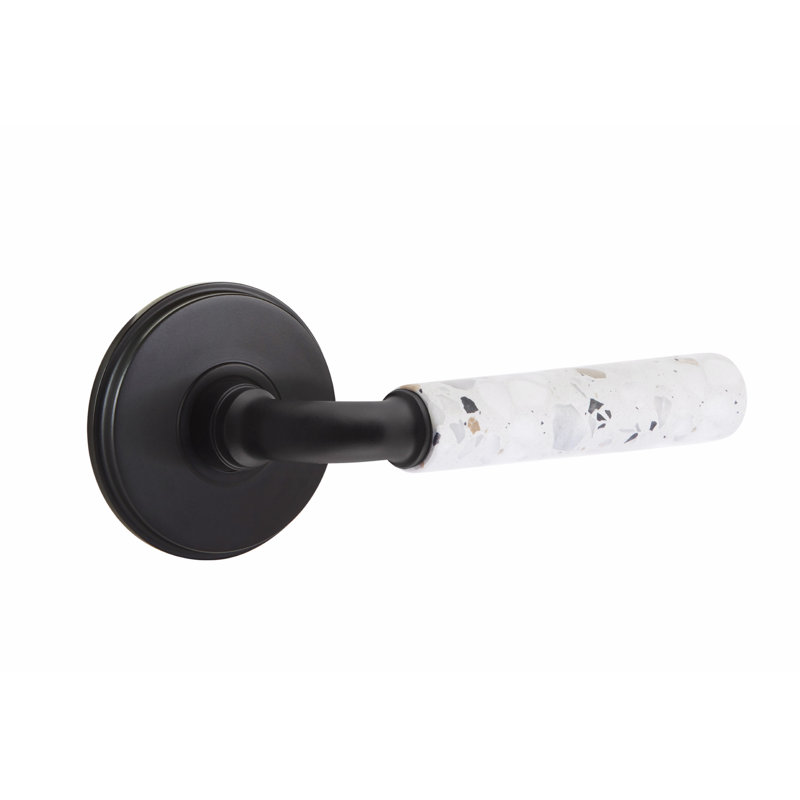 Ensemble de leviers de passage Emtek Select, rosette Watford, tige R-Bar, poignée en terrazzo clair, CF, Gauche