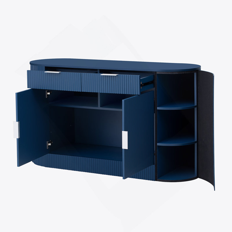 Armoire de rangement moderne avec 2 portes et 2 tiroirs, armoire buffet, armoire d'appoint, Marine