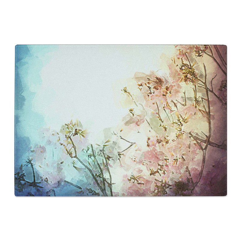 Tempered Glass Pretty Cherry Blossom Tree Chopping Board, 28.5 cm W x 20 cm L