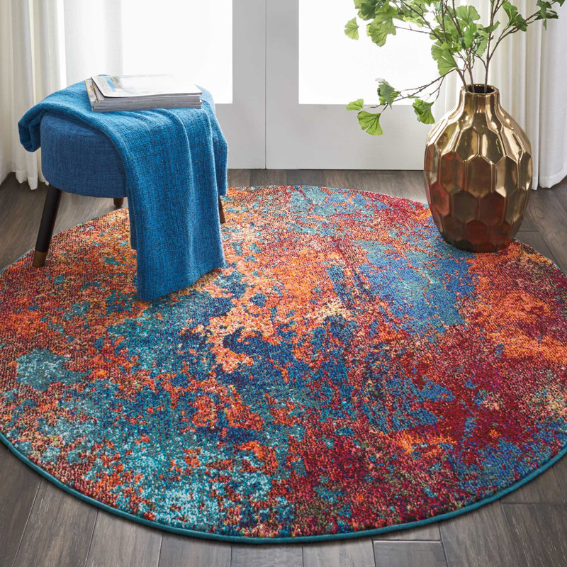 Tapis bleu moderne Enoch, Rond 5 pi 3 po