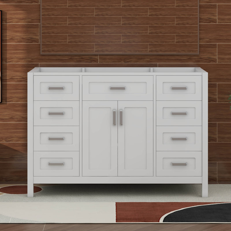 Meuble-lavabo 47 po sans lavabo, armoire seulement, 2 portes et 8 tiroirs 47 po, Blanc