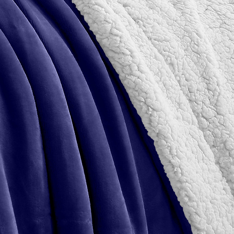 Diya Soft Sherpa Fleece Fur Thick Dual Sided Flannel Reversible Blanket Throw, W230 x L270cm, Blue
