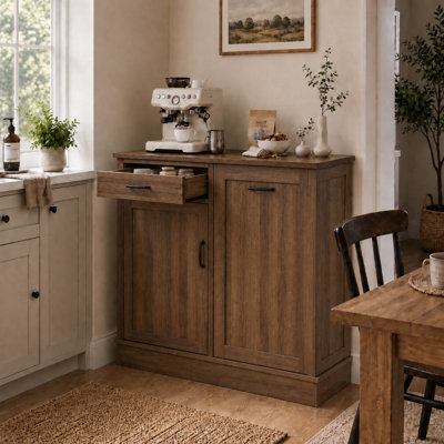 Tilt Out Trash Can Cabinet, Trashcan Cabinet For Kitchen, Wood Cabinet With Trash Can -Dark Brown