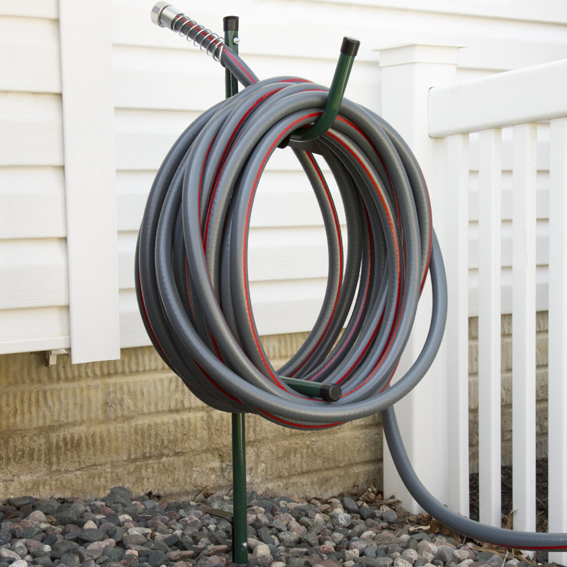 Water Hose Holder - Easy-to-Install Garden Hose Storage Metal Rack with Stake - Outdoor Hose Reel