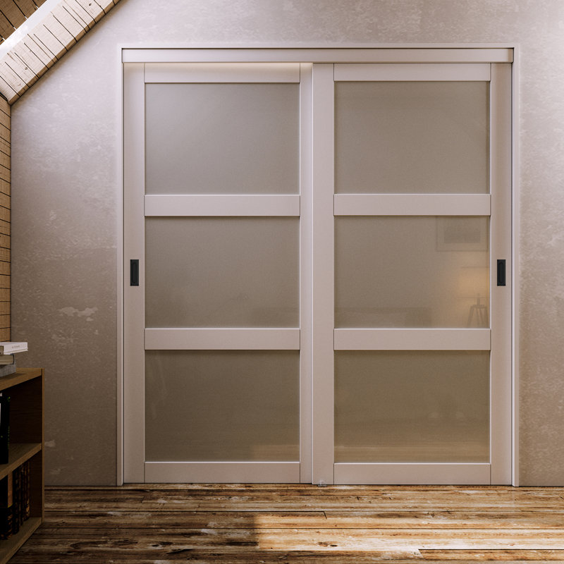 80" 3-Lite Frosted Closet Sliding Doors With Hardware Kit & Handles, 72" x 80"