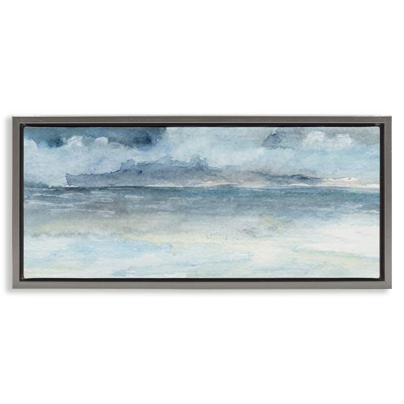 Abstrait vagues océaniques nuageuses, Cadre flottant gris lustré, H 11 po x l 25 po