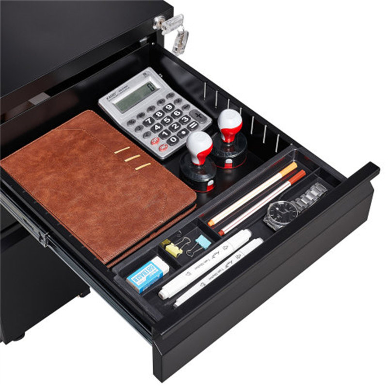 3-Drawer Mobile File Cabinet with Lock, 5 Wheels (2 Brakes + Anti-Tip),Cold Rolled Steel Fully Assembled Metal Filing Cabinet with Pen Tray & Hanging Bar for Home Office, Fits Letter/Legal/A4 Files