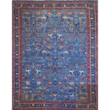 Hand Knotted Wool Oriental Area Rug in Navy/Red/Beige/Ivory