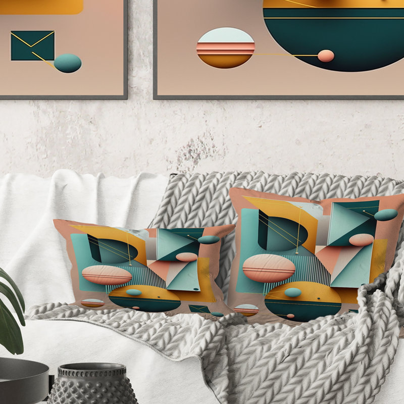 Retro Elementary Geometrics II - Abstract Geometric Printed Throw Pillow
