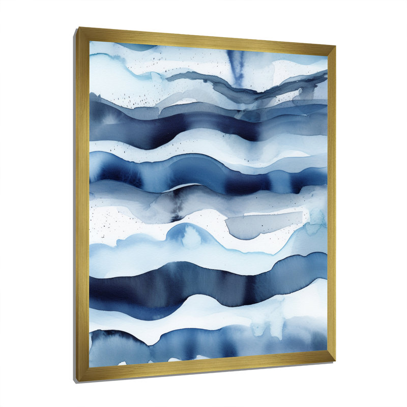 Abstrait classique vagues bleues II - fractales, art mural pour le salon, H 32 po x l 16 po x P 1 po, Encadrement doré