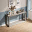 Console 60 po en placage de bois massif gris vieilli, canapé large et table d'entrée avec rangement ouvert-332370861