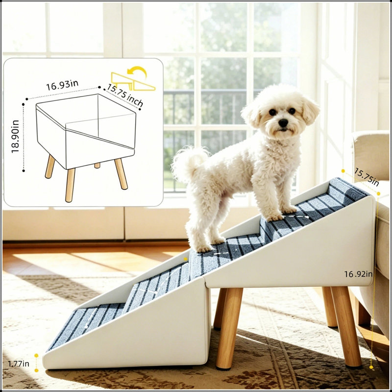 Escalier et rampe pliables 2 en 1 pour lit et canapé, 4 marches pour petits chiens, beige, Beige