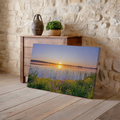 Canvas A Tranquil Sunrise Over A Serene Lake With The Sun Wall Art Rising Just Above The Horizon Casting A Warm Golden Glow Bringing Canvas Wall Art