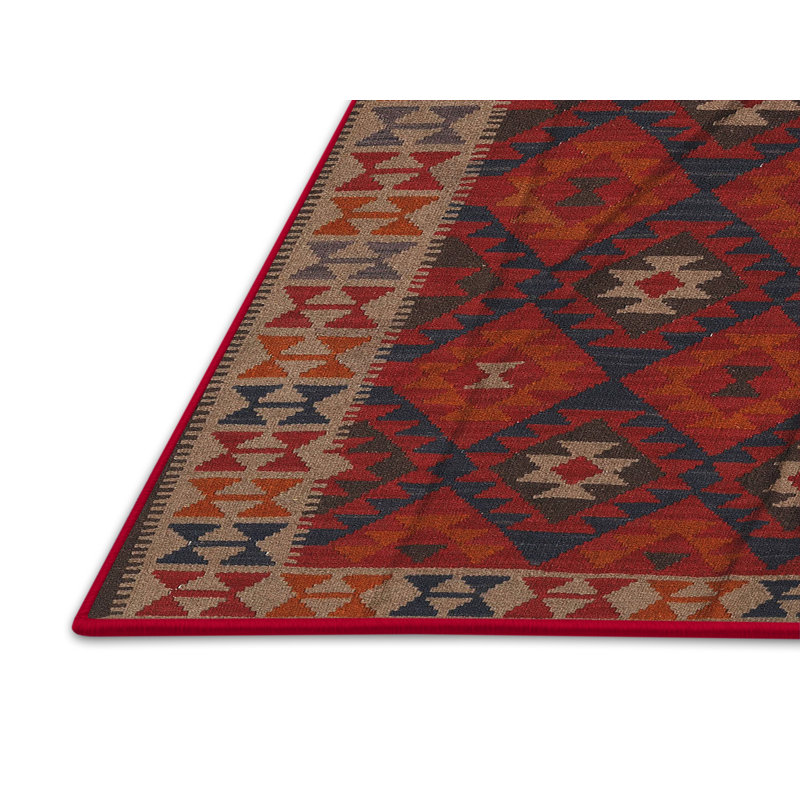 Tapis décoratif rouge de style sud-ouest Wurster, Rectangle 7 pi x 9 pi