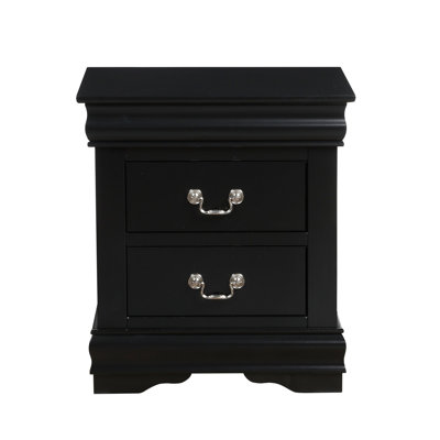 1Pc Traditional Classic Black Finish 2-Drawers Nightstand Wooden Bedroom Furniture
