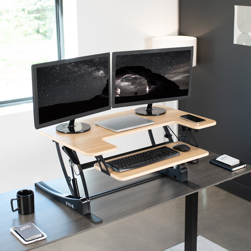 Standing Desk Converter DESK-V000V Series, Light Brown / Black