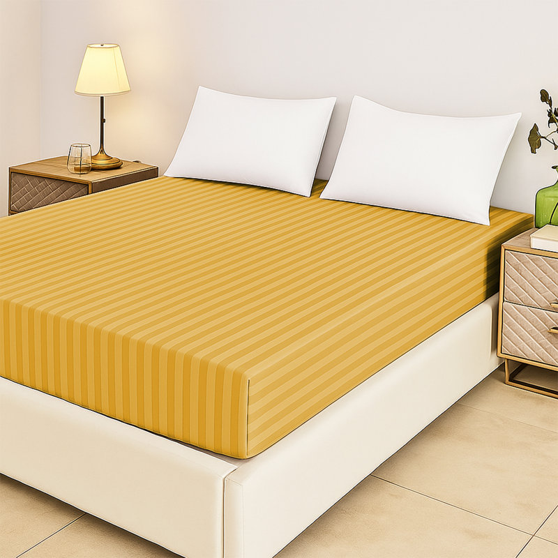 Tabbitha Striped Microfiber Standard Fitted Sheet, Ochre, Single (3')