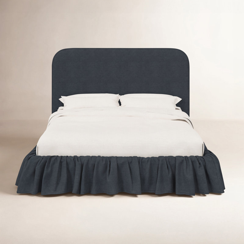 Mina Ruffle Platform Bed, Classic Navy Linen, Twin
