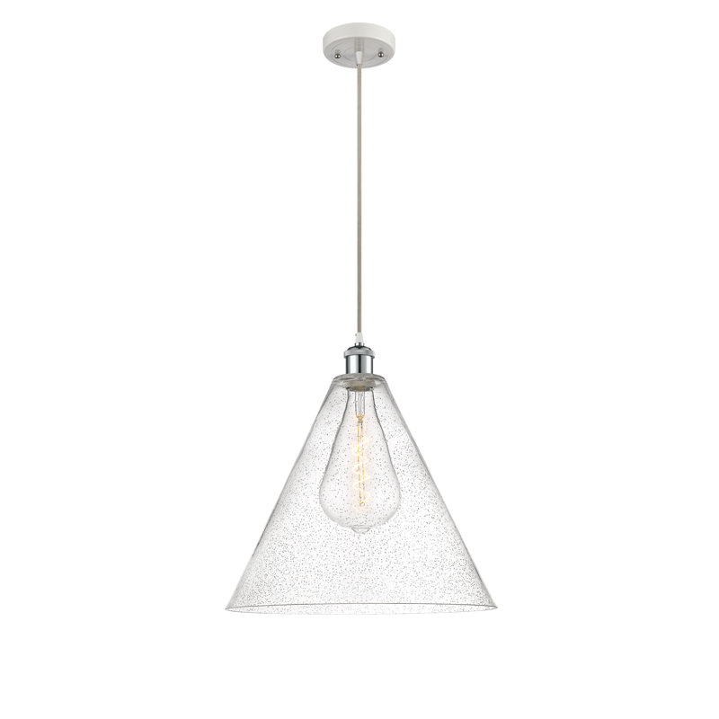 Hachi 1 - Light Single Pendant, 18.75" H x 16" W x 16" D, White/Polished Chrome, LED