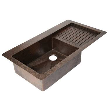 SoLuna Copper Kitchen Sink, Side Drainboard