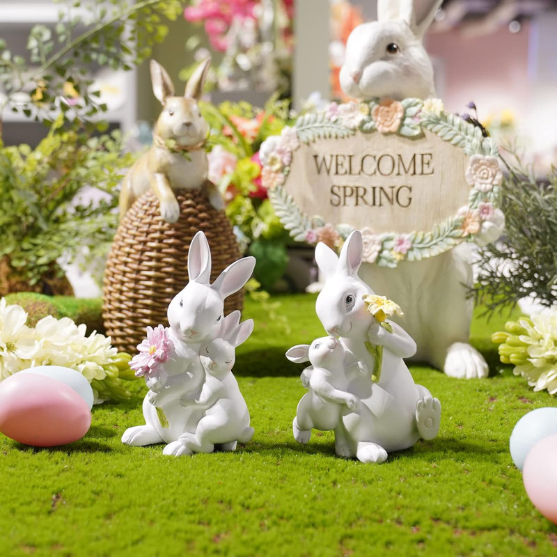 Décoration de famille de lapin de Pâques - ensemble de 2 figurines de collection de lapin de Pâques / printemps / mariage