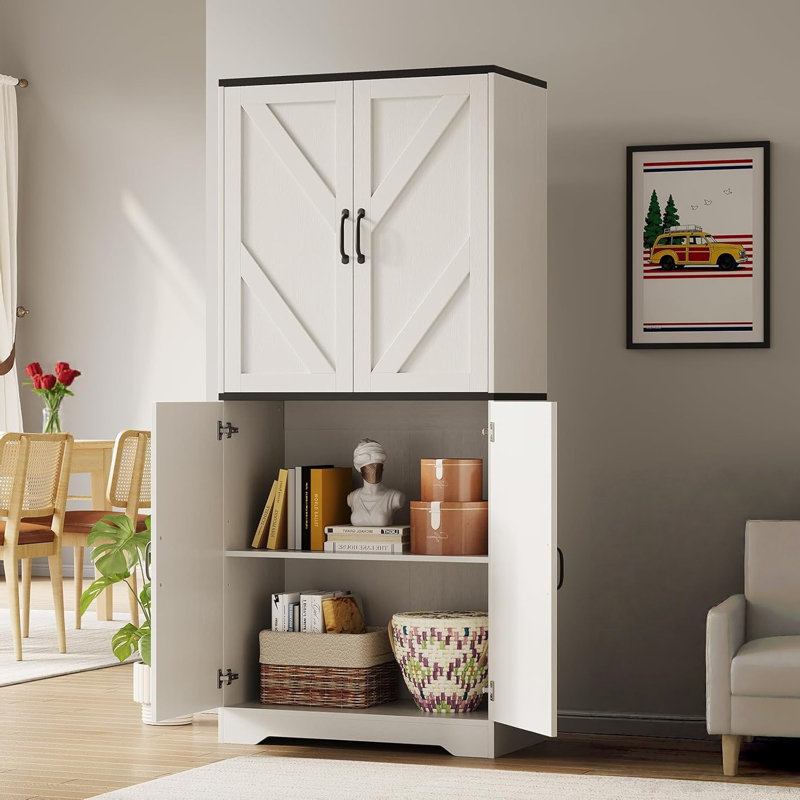 177.8cm Kitchen Pantry, White/Black, Black