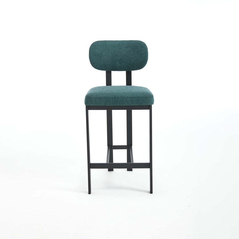 Bar Stools Set Of 2, Modern Upholstered Fabric Counter Height Barstools, Kitchen Island Chairs With Metal Legs, Antique Green