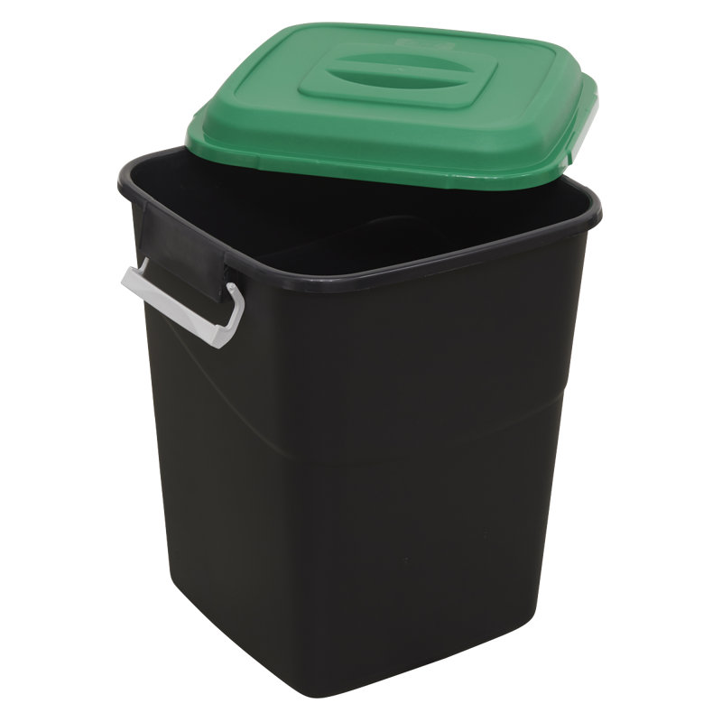 Plastic Manual Lift Kitchen Trash Can - 50L, Black/Green